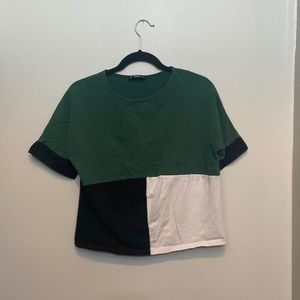 Green Black White Color Block Top